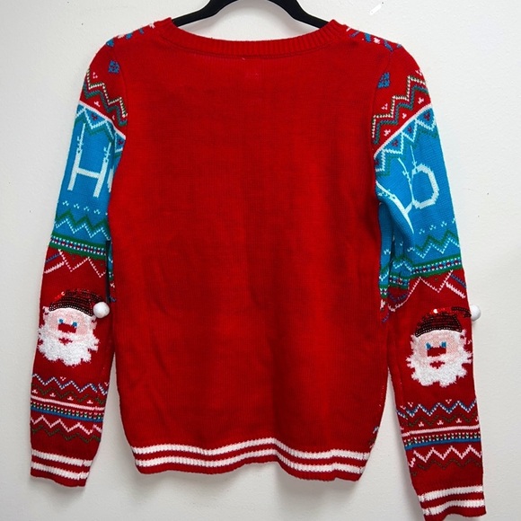 Holiday Tassel HO HO HO Ugly Christmas Party Pretty Santa Sweater - Picture 5 of 7